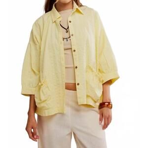NEW FREE PEOPLE just like me seersucker shirt in banana cream